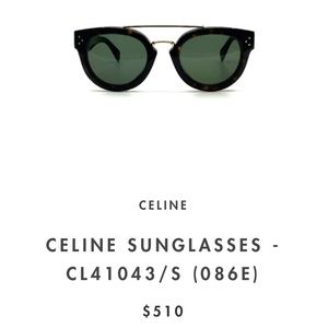 Celine Black Sunglasses w/gold metal detail